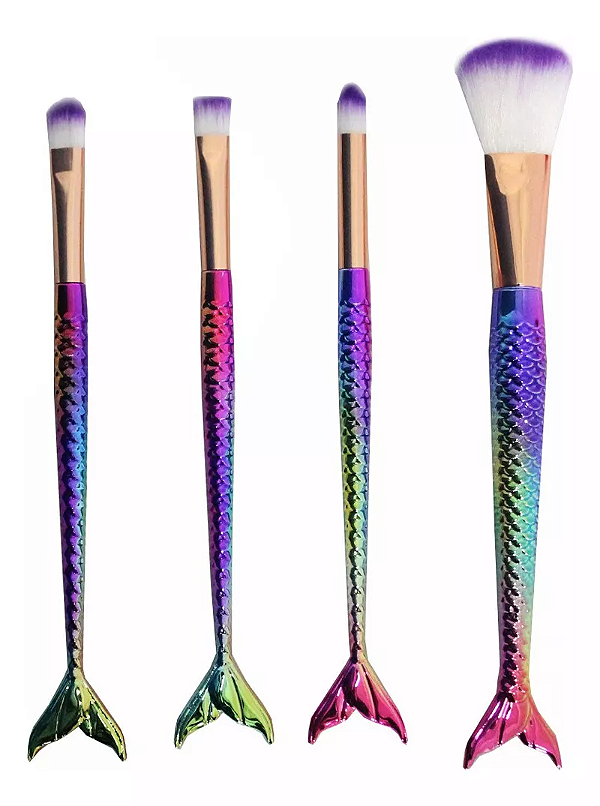 Kit 4 Pinceis Maquiagem Sereia