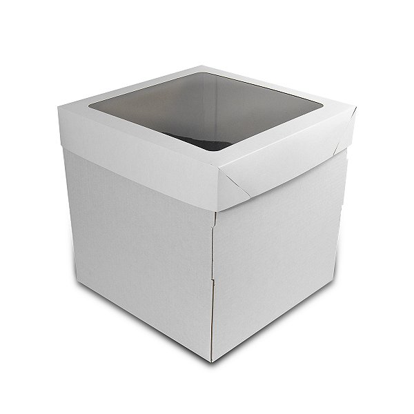 Caixa Bolo Rigida 21x21x20cm Branca Com Visor - 5 Unidades