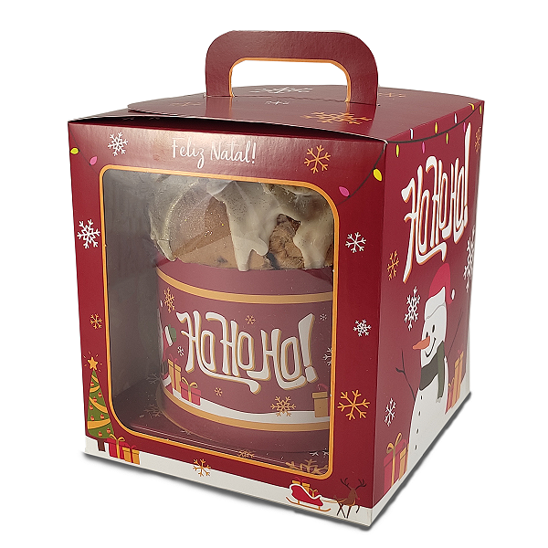 Caixa Maleta para Panetone de 500g - 15x15x17 - Ho Ho Ho - 10 Unidades