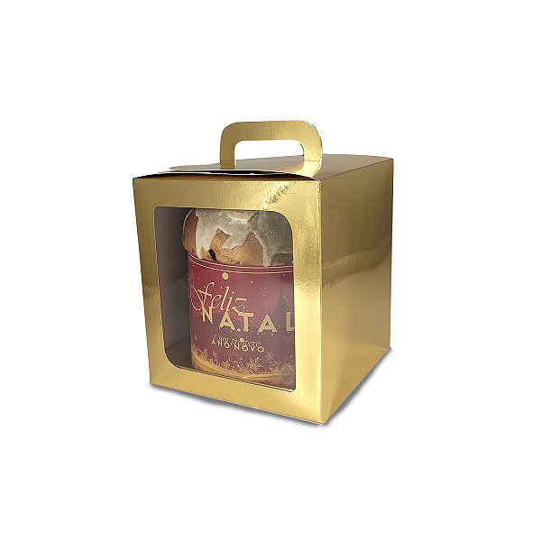 Caixa Maleta para Panetone de 250g - 11x11x13 - Ouro - 10 Unidades