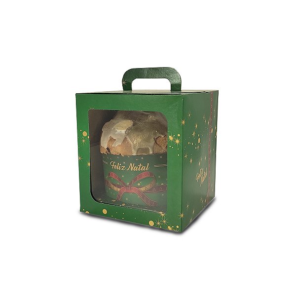 Caixa Maleta para Panetone de 250g - 11x11x13 - Feliz Natal Laços - 10 Unidades