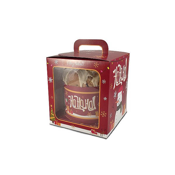 Caixa Maleta para Panetone de 250g - 11x11x13 - Ho Ho Ho - 10 Unidades