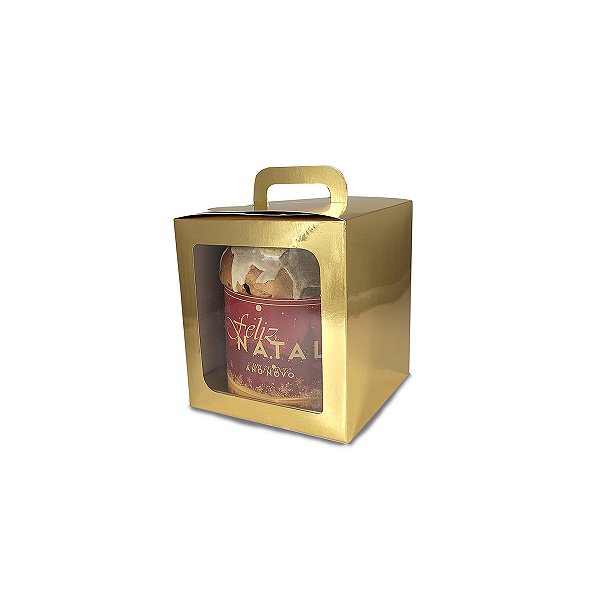 Caixa Maleta para Panetone de 100g - 9x9x11 - Ouro - 10 Unidades
