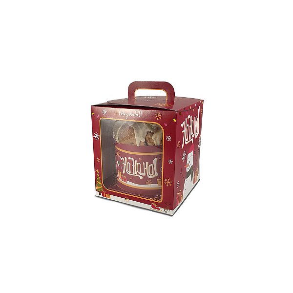 Caixa Maleta para Panetone de 100g - 9x9x11 - Ho Ho Ho - 10 Unidades