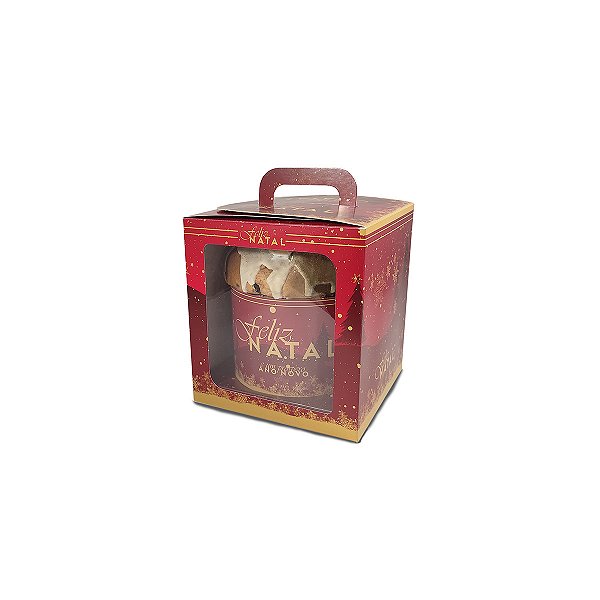 Caixa Maleta para Panetone de 100g - 9x9x11 - Feliz Natal - 10 Unidades