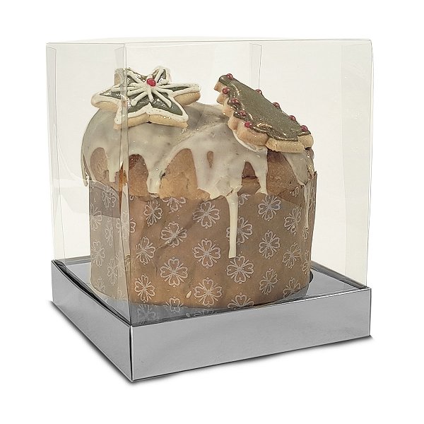 Caixa Vitrine Para Panetone de 500g - 15x15x17 - Prata - 10 Unidades