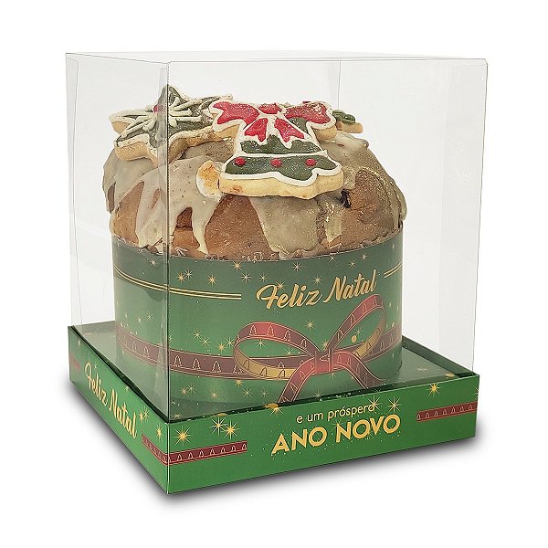 Caixa Vitrine Para Panetone de 500g - 15x15x17 - Feliz Natal Laços - 10 Unidades