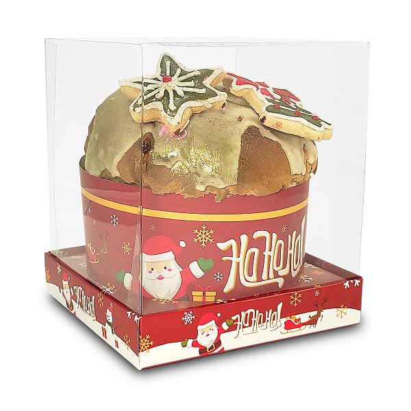 Caixa Vitrine Para Panetone de 500g - 15x15x17 - Ho Ho Ho - 10 Unidades