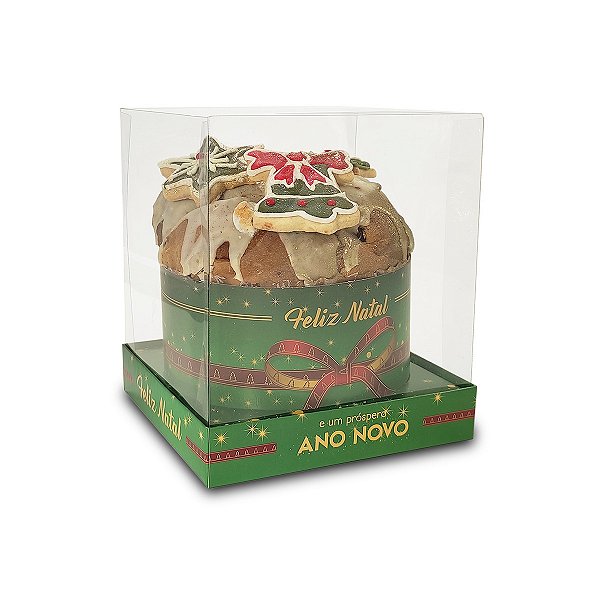 Caixa Vitrine Para Panetone de 250g - 11x11x13 - Feliz Natal Laços - 10 Unidades
