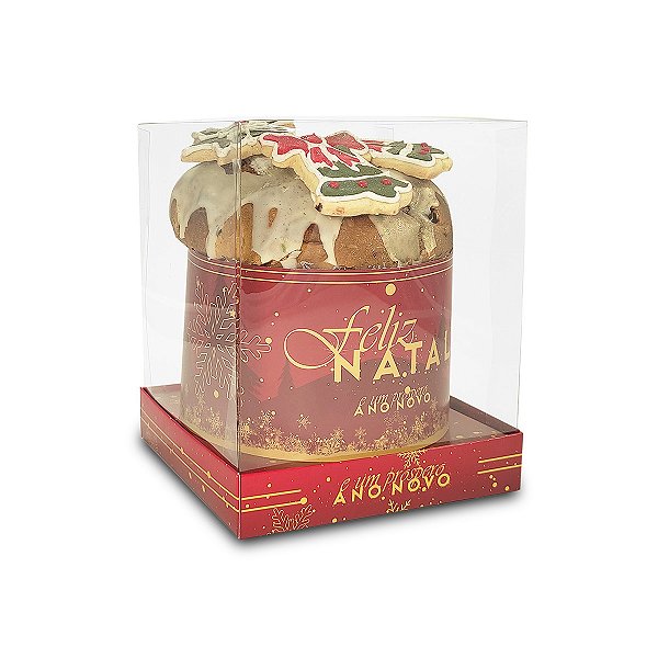 Caixa Vitrine Para Panetone de 250g - 11x11x13 - Feliz Natal - 10 Unidades