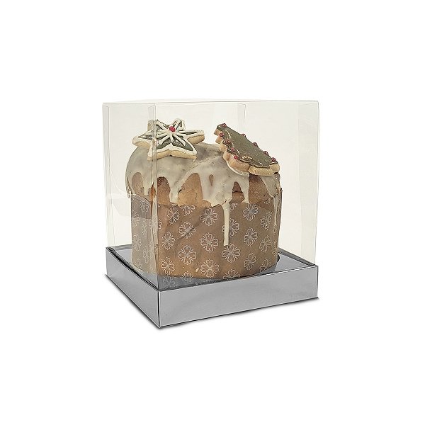 Caixa Vitrine Para Panetone de 100g - 9x9x11 - Prata - 10 Unidades