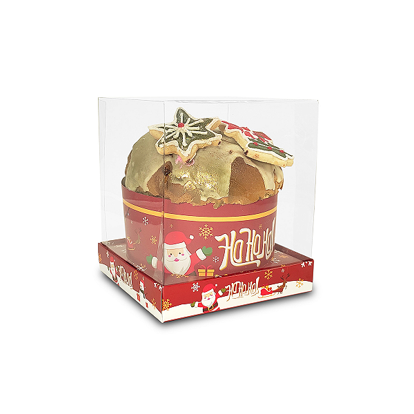 Caixa Vitrine Para Panetone de 100g - 9x9x11 - Ho Ho Ho - 10 Unidades