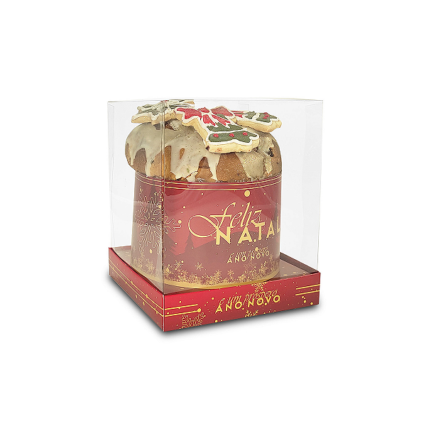 Caixa Vitrine Para Panetone de 100g - 9x9x11 - Feliz Natal - 10 Unidades