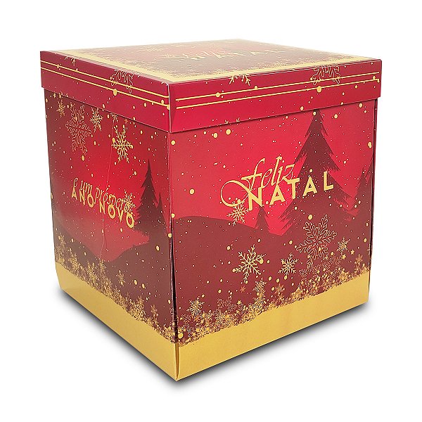 Caixa Explosão para Panetone de 500g - 15x15x17 - Feliz Natal - 10 Unidades
