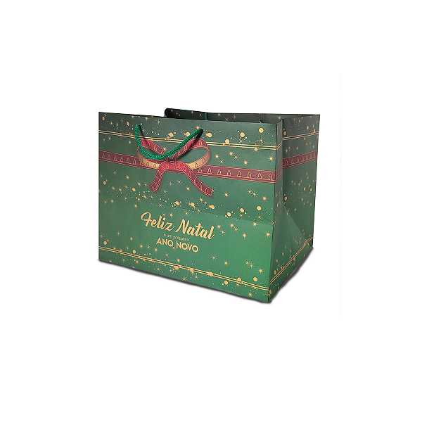 Sacola 24x20x19cm - Feliz Natal Laços - 10 Unidades