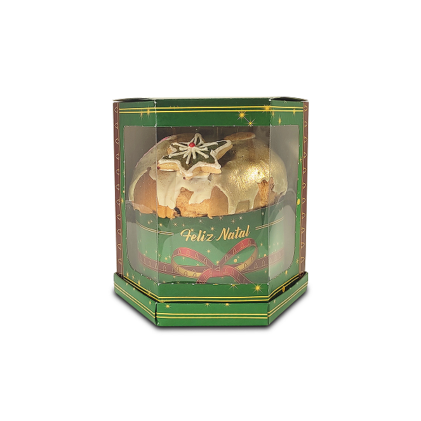 Caixa Hexagonal para Panetone de 100g - 9x9x11 - Feliz Natal Laços - 10 Unidades
