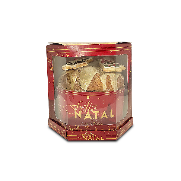 Caixa Hexagonal para Panetone de 100g - 9x9x11 - Feliz Natal - 10 Unidades