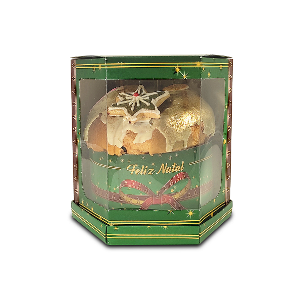 Caixa Hexagonal para Panetone de 250g - 11x11x13 - Feliz Natal Laços - 10 Unidades