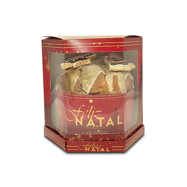 Caixa Hexagonal para Panetone de 250g - 11x11x13 - Feliz Natal - 10 Unidades