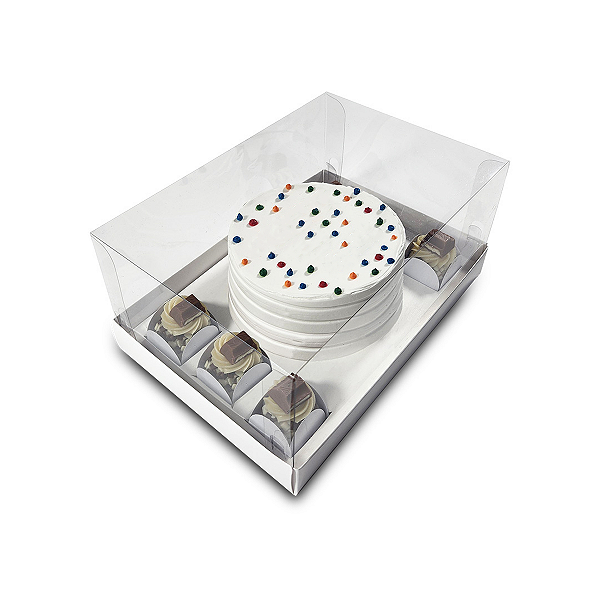 CAIXA BENTO CAKE VITRINE CENTRAL + 6 DOCES - BRANCA COM 10 UNIDADES
