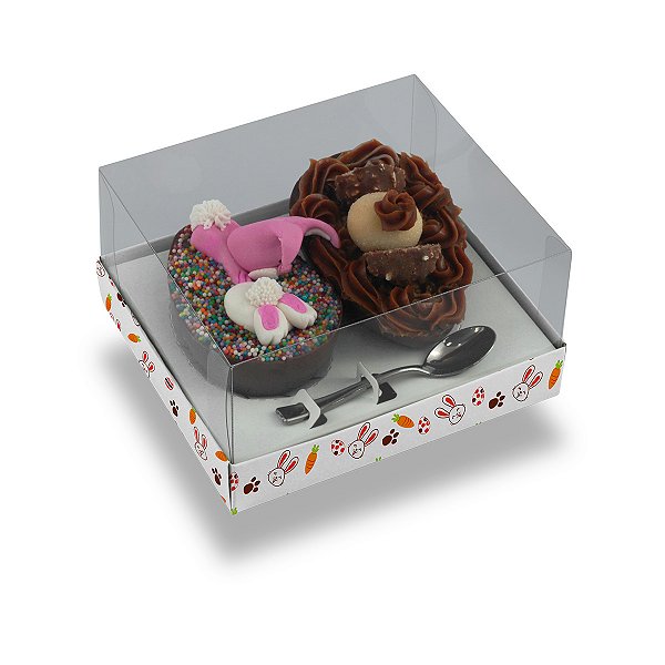 Caixa Ovo De Colher 2 De 100G/150G Coelhos Style - Com 10 Unidades