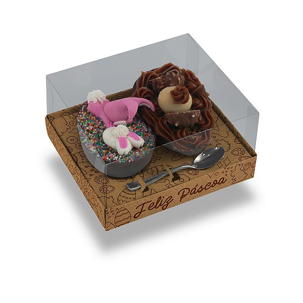 Caixa Ovo De Colher 2 De 100G/150G Kraft Coelhos Style - Com 10 Unidades
