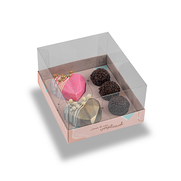 Caixa Coração Lapidado de 2 de 65g + 3 Doces Mãe Rosa  - Com 10 unidades
