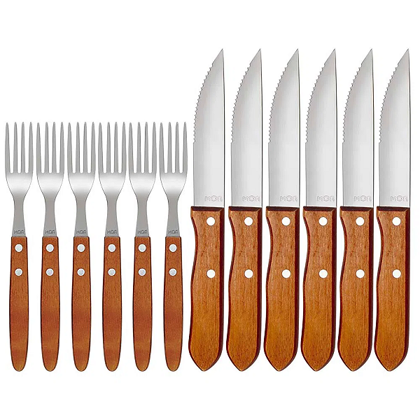 CONJUNTO MOR DE CHURRASCO GARFO E FACA 6 PARES RESISTENTE