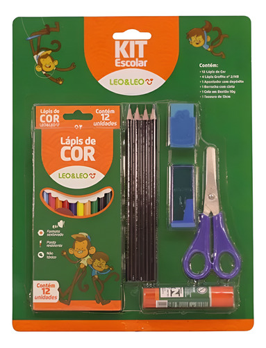 Kit Material Escolar Infantil 24 Itens Lápis De Cor Leo&leo