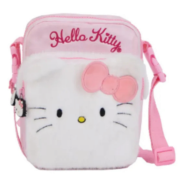 Bolsa Transversal Com Regulagem Hello Kitty Pelúcia E Cetim