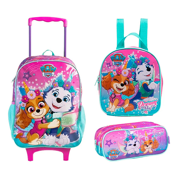 Kit Mochila Xeryus Patrulha Canina Skye 3 Peças C/ Rodas