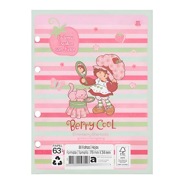 Refil P/ Caderno Argolado Colegial Moranguinho 80f Animativa