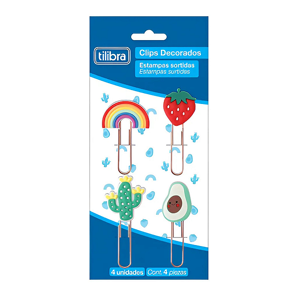 Clips Decorados  Cores Sortidas 4 Unidades Tilibra