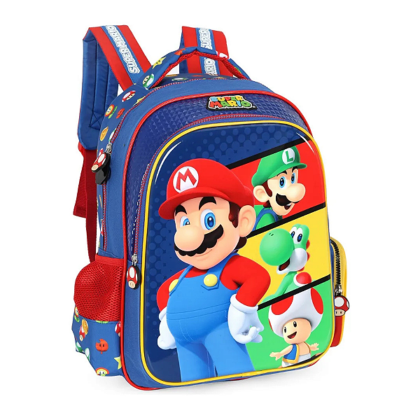 Mochila Escolar Mario Bros Azul Luxcel