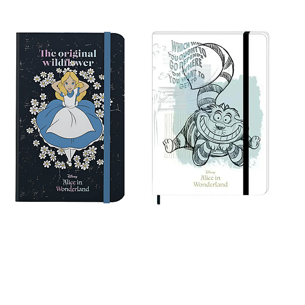 Caderneta Com Elástico Para Anotações - Alice In Wonderland Preto
