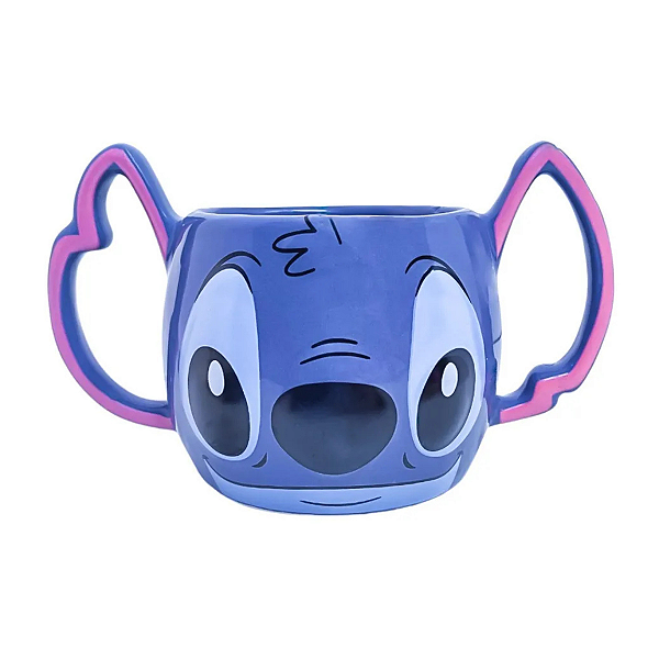 Caneca 3d Porcelana 450ml Alça Dupla Stitch Disney