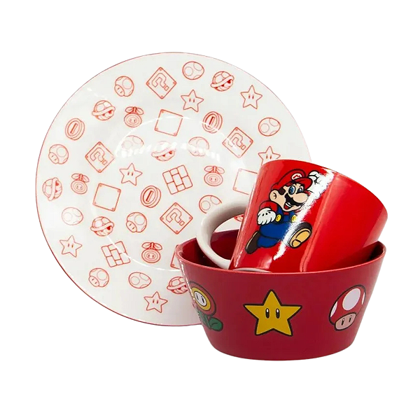 Kit Prato Bowl Caneca Super Mario Breakfast Café Da Manhã