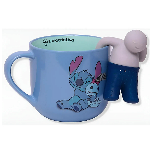 Caneca Disney Stitch Com Infusor 350 Ml Cor Azul-aço