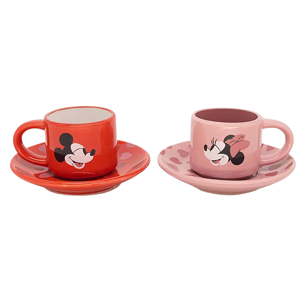 Kit 2 Xícara C/ Pires Mickey E Minnie 50 Ml Zona Criativa
