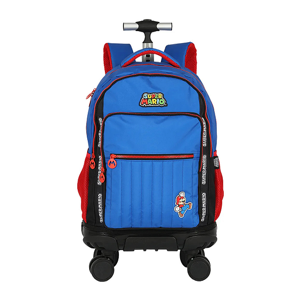 Mochila Carrinho E Alça Super Mario Mc49912mo-az 4 Rod. 360° Azul Super Mario