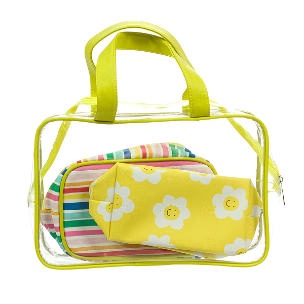Maleta Transparente com 2 Bolsas P e M FLORIE amarela