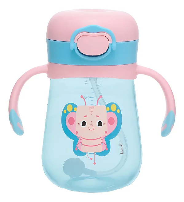 Copo Infantil c/ Canudo Antivazamento Kouii Borboleta
