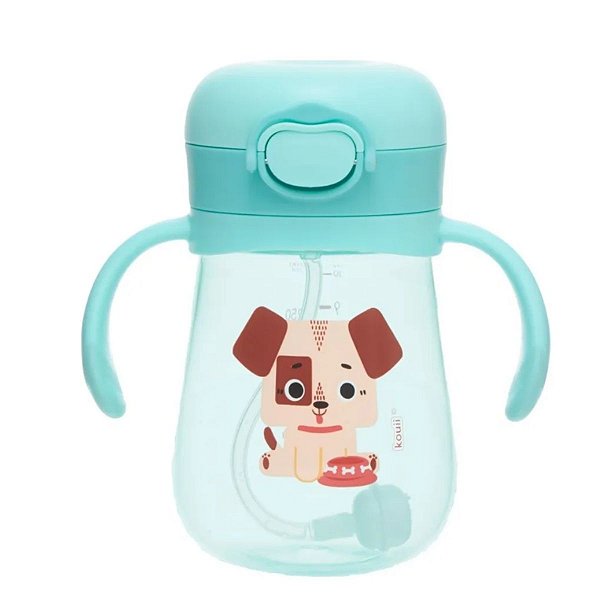 Copo Infantil c/ Canudo Antivazamento Kouii Cachorro