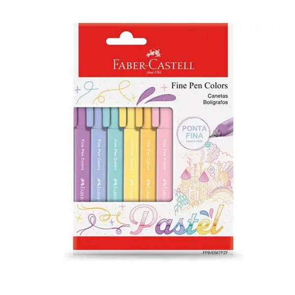 Caneta Ponta Fina, Faber Castell, Fine Pen Colors -  6 Cores Pastel