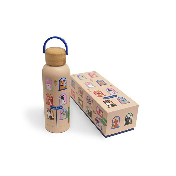 Garrafa Termica 500 Ml  Cachorro na Janela aço inox