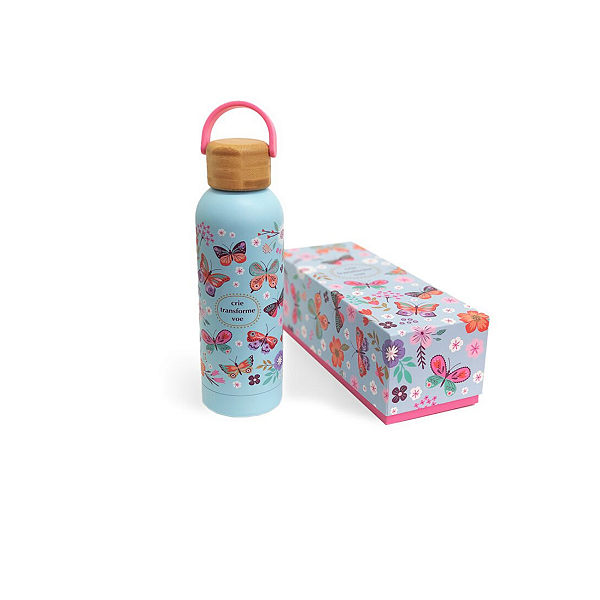 Garrafa Termica 500 Ml Borboletas no Jardim aço inox