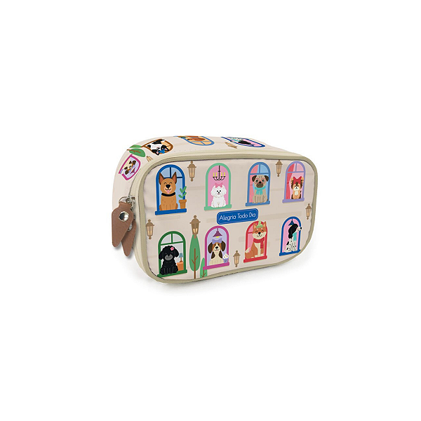 Estojo Box 100 - Fina Ideia - Cachorro na Janela 21x14x9cm com divisória e 25 nichos elásticos