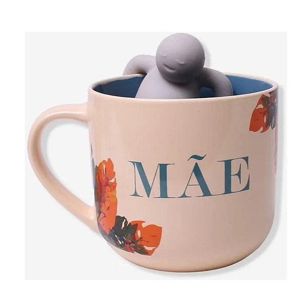 Caneca Cerâmica Com Infusor Mãe Garden 350ml Zona Criativa Cor Rosa