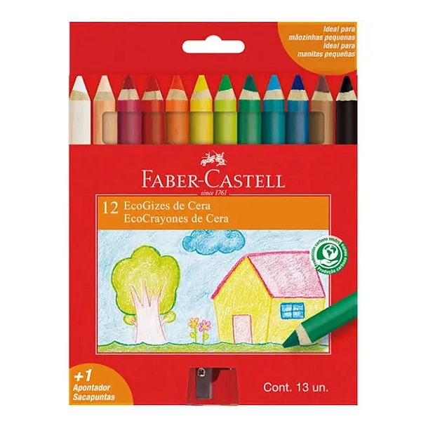 Giz De Cera Corpo De Madeira Ecogiz - 12 Cores Faber Castell