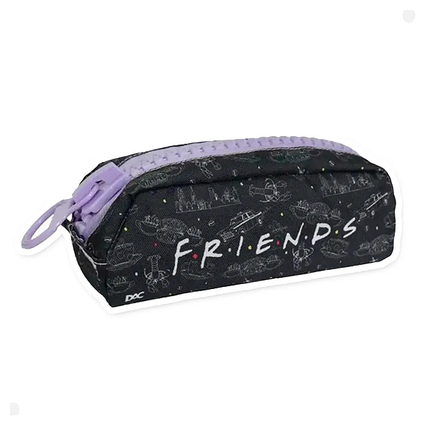 Estojo DAC Preto Tecido Zíper Tratorado Série Friends 21cm x 8cm